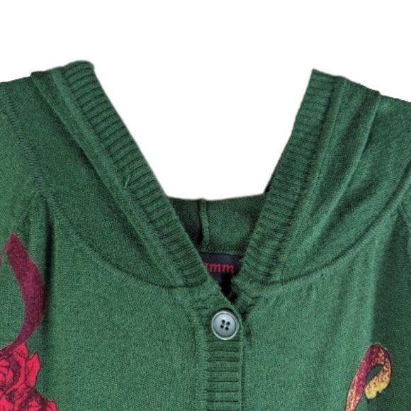 Gramm Green Long Cardigan Sweater Dress Ture love print Size L - Picture 3 of 12